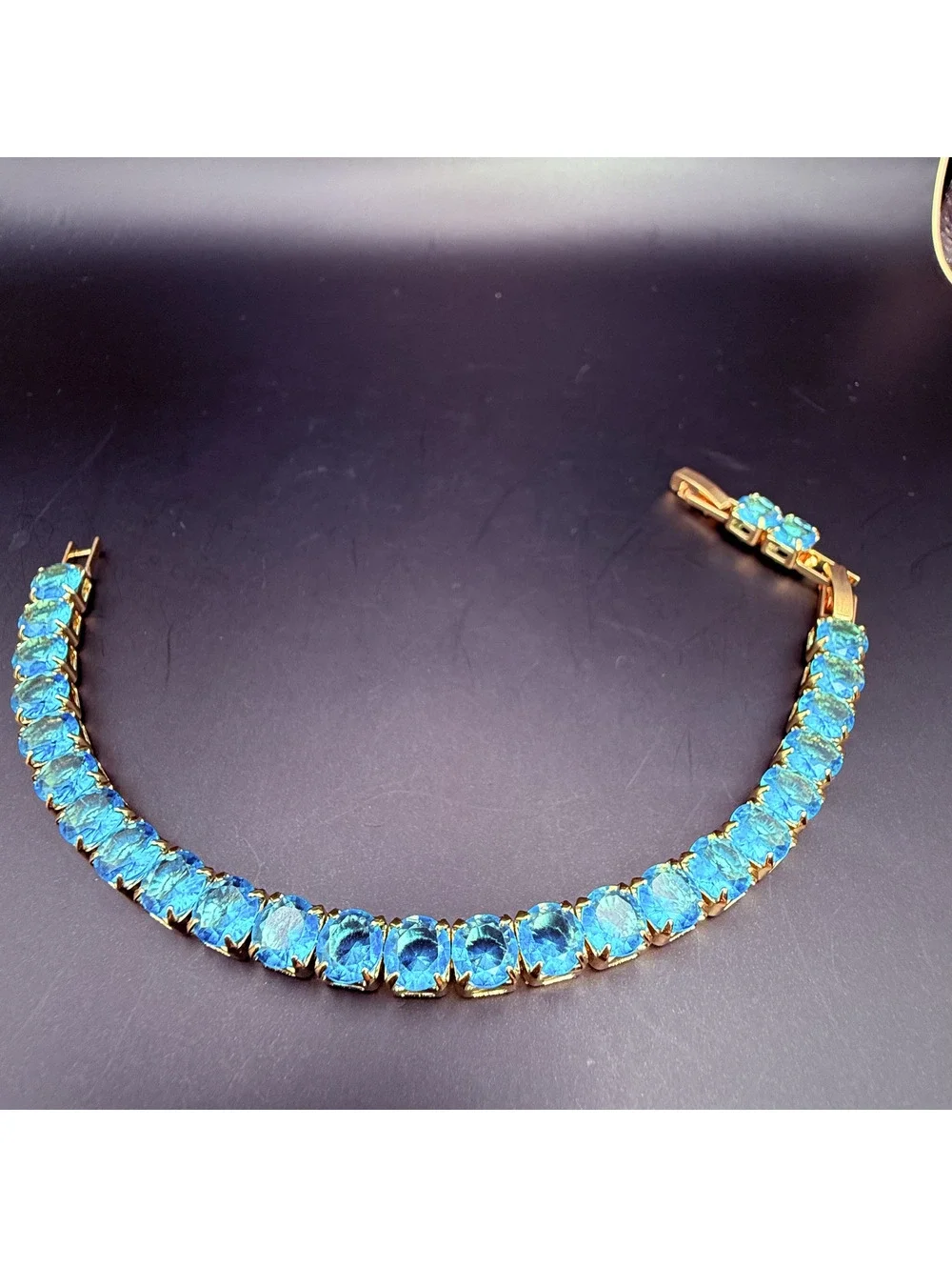 candy+clover ocean blue aqua gold tone chunky tennis bracelet